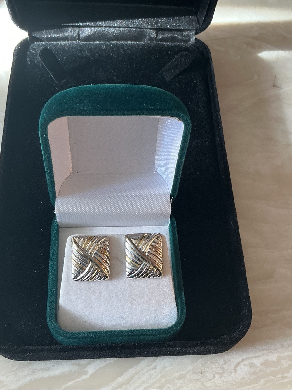 Men's Silver-Tone Square Cufflinks - Classic Twisted Rope Design